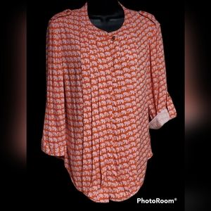 A.n.a. brand ladies button front pleated orange & pink elephant blouse sz medium